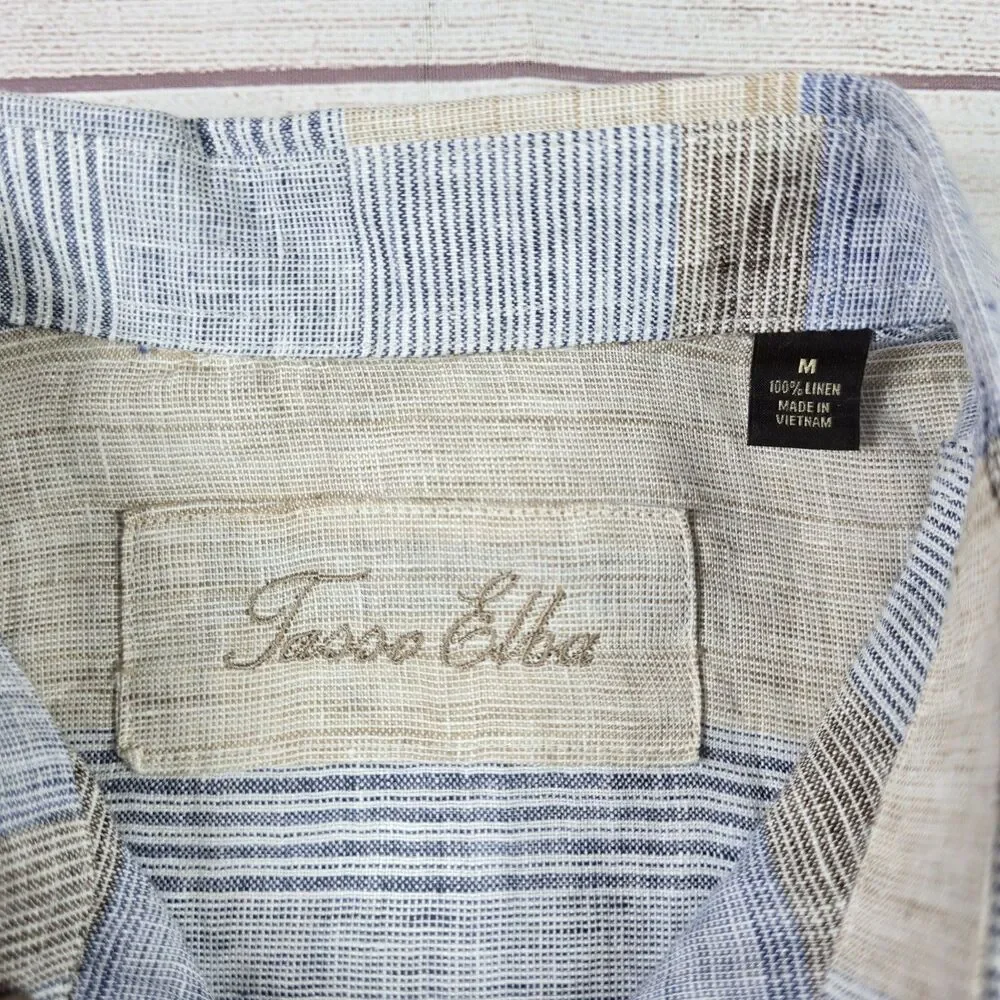 Tasso Elba Stripe 100% Linen Button-Up Casual Shirt Men's Sz M Short Sleeve